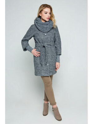 Пальто с шарфом темно-серый