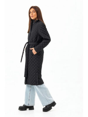 Стеганое пальто с воротником-стойкой черное