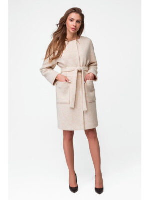 Пальто без воротника бежевое