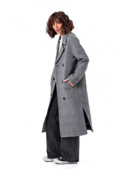 Пальто в клеточку черное — изображение 7