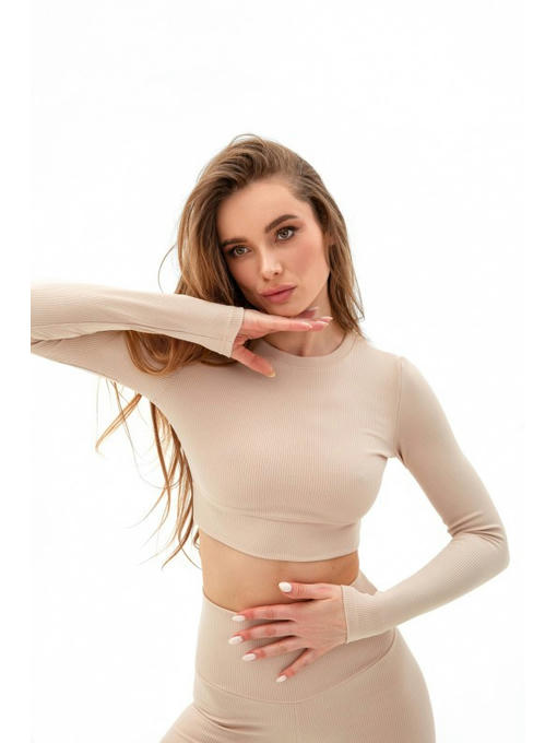 Лонгслив в рубчик бежевый — изображение 3