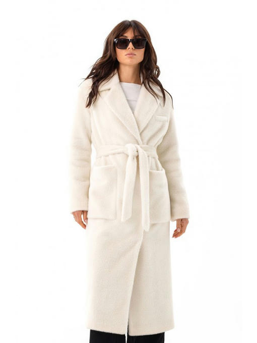 Утепленное однотонное пальто белое — изображение 2