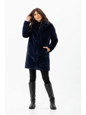Утепленная шуба из эко кролика синяя