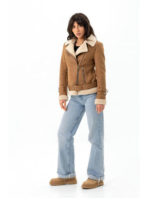 Дубленка авиатор коричнево-белая — изображение 3