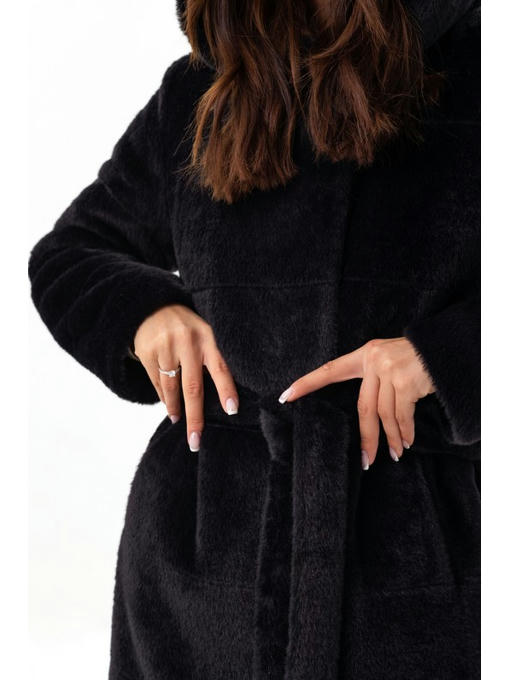 Утепленная шубка с капюшоном черная — изображение 4