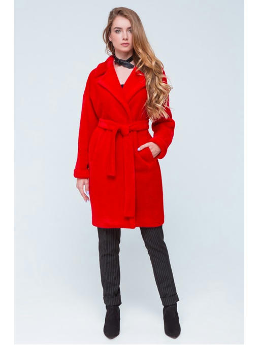 Шуба из эко альпаки красная — изображение 3