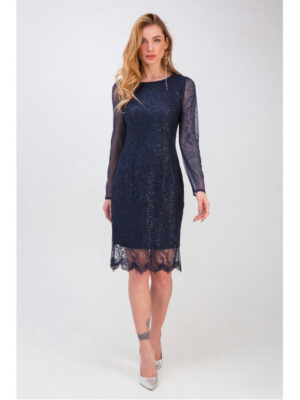 Вечернее платье с гипюром синее