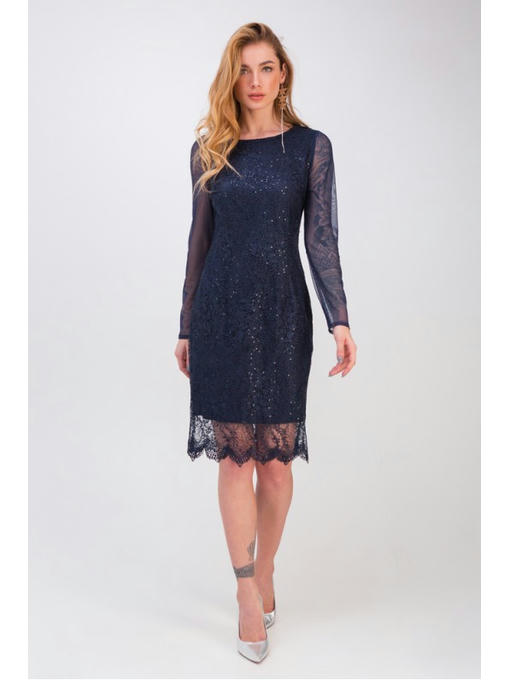 Вечернее платье с гипюром синее