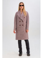 Двубортное шерстяное пальто бордовое