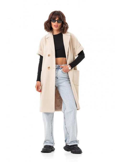 Двубортная жилетка с накладными карманами бежевая — изображение 3