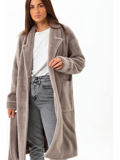 Утепленное пальто из экоальпаки капучино — изображение 7