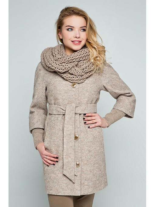 Пальто с шарфом бежевое — изображение 2