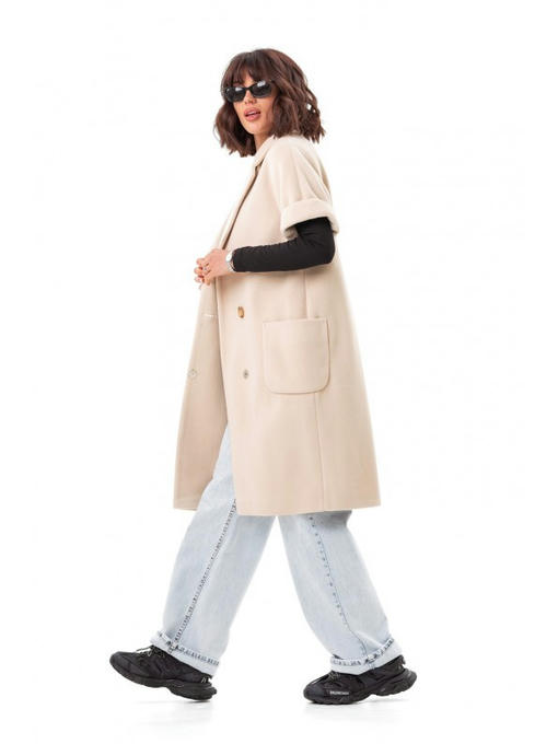 Двубортная жилетка с накладными карманами бежевая — изображение 6