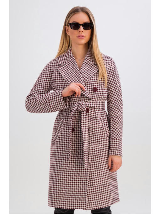 Двубортное шерстяное пальто бордовое — изображение 2