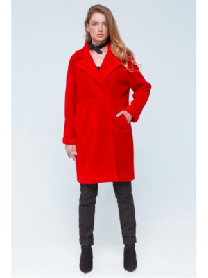 Шуба из эко альпаки красная