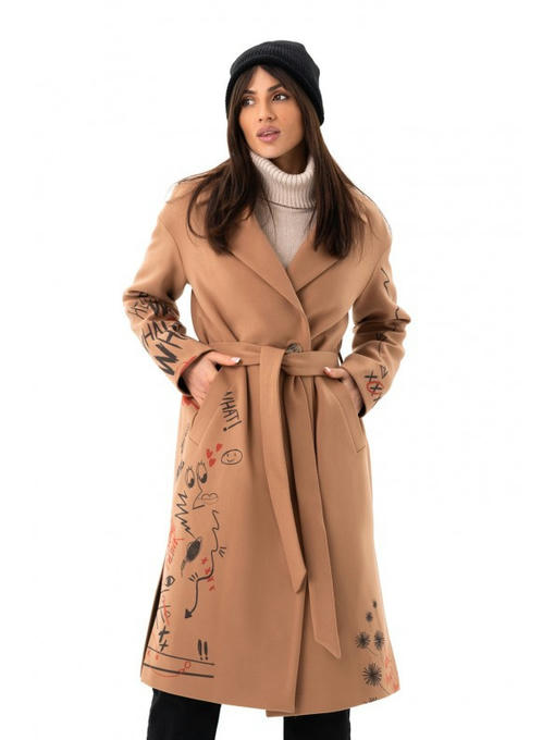 Пальто с дизайнерским рисунком кэмел скетч — изображение 2