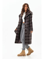 Длинное пальто с капюшоном коричневое