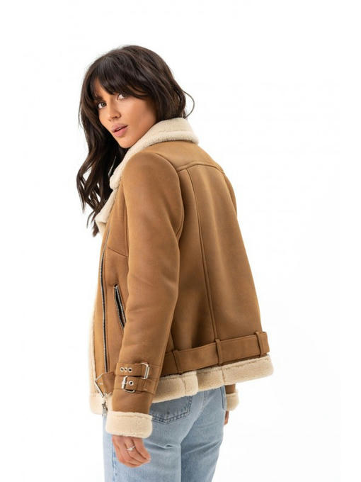 Дубленка авиатор коричнево-белая — изображение 7