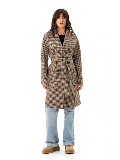 Двубортное шерстяное пальто коричневое — изображение 6