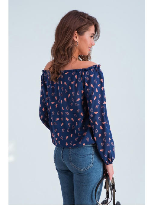 Блузка с открытыми плечами сине-розовая — изображение 4