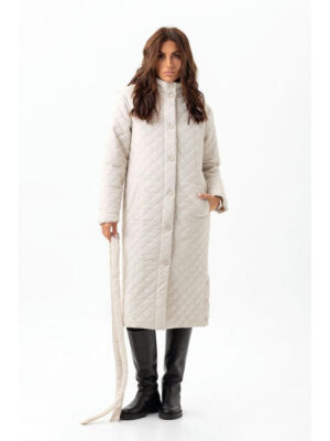 Стеганое пальто с воротником-стойкой молоко