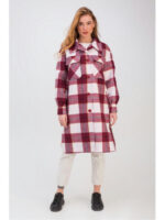 Длинное пальто-рубашка бордовое