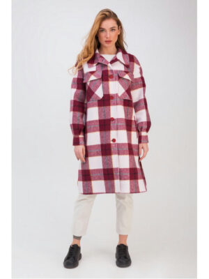 Длинное пальто-рубашка бордовое