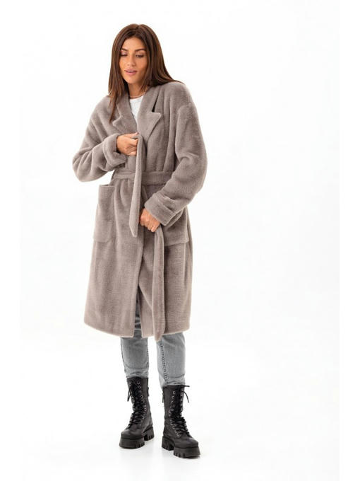 Утепленное пальто из экоальпаки капучино — изображение 5