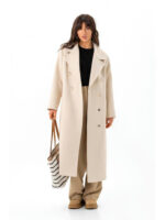 Двубортное пальто из кашемира молоко