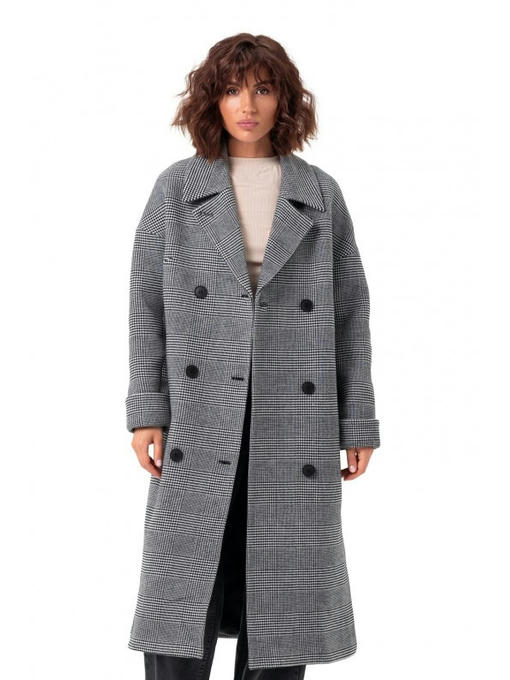 Пальто в клеточку черное — изображение 2
