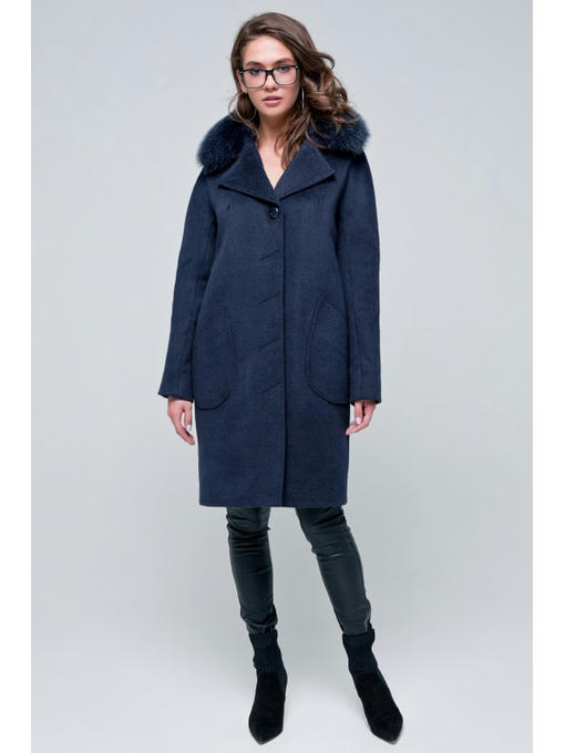 Утепленное пальто темно-синее