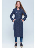 Длинное твидовое пальто синее