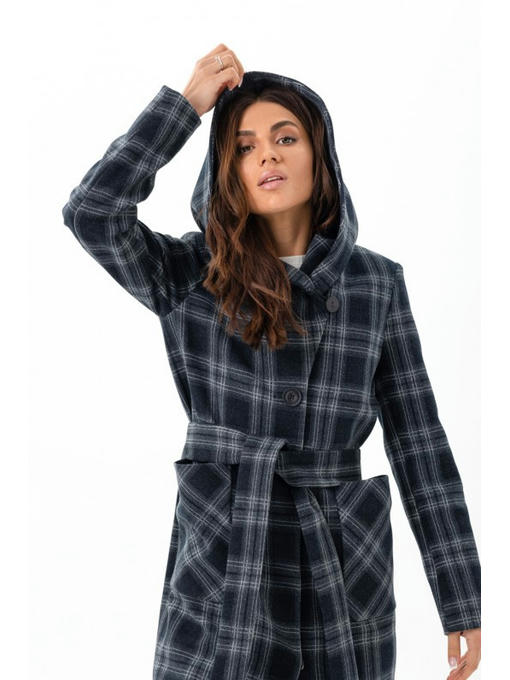 Длинное пальто с капюшоном синее — изображение 3