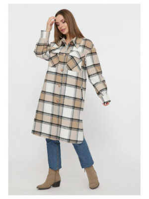 Длинное пальто-рубашка бежевое