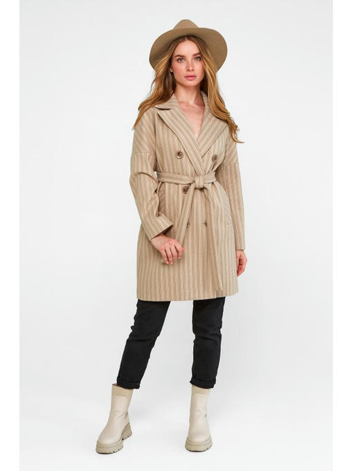 Двубортное пальто бежевое