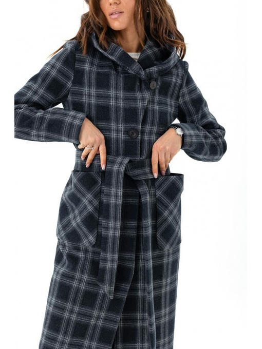 Длинное пальто с капюшоном синее — изображение 5