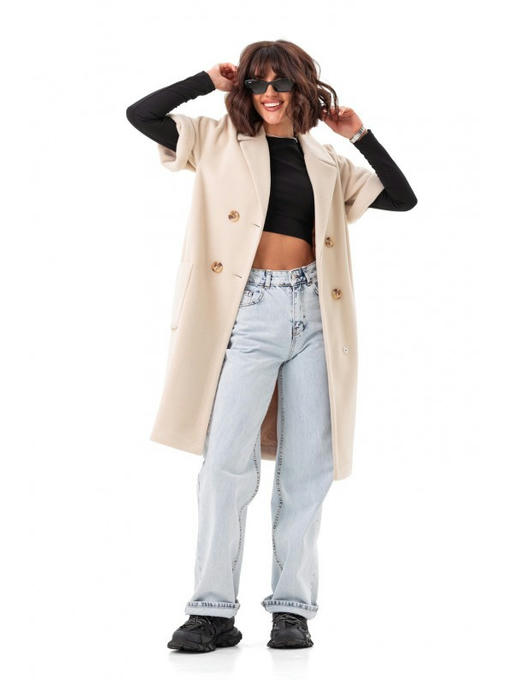 Двубортная жилетка с накладными карманами бежевая