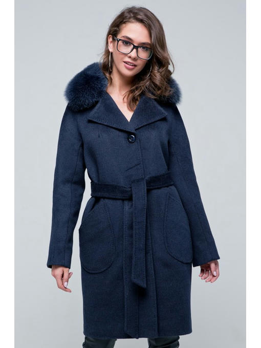 Утепленное пальто темно-синее — изображение 2