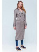 Длинное твидовое пальто бежевое