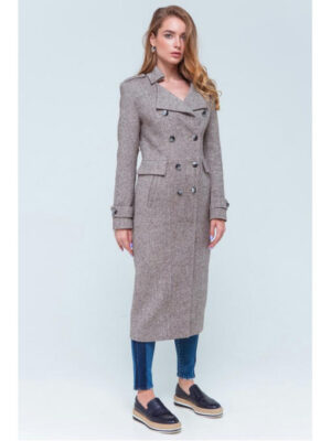 Длинное твидовое пальто бежевое