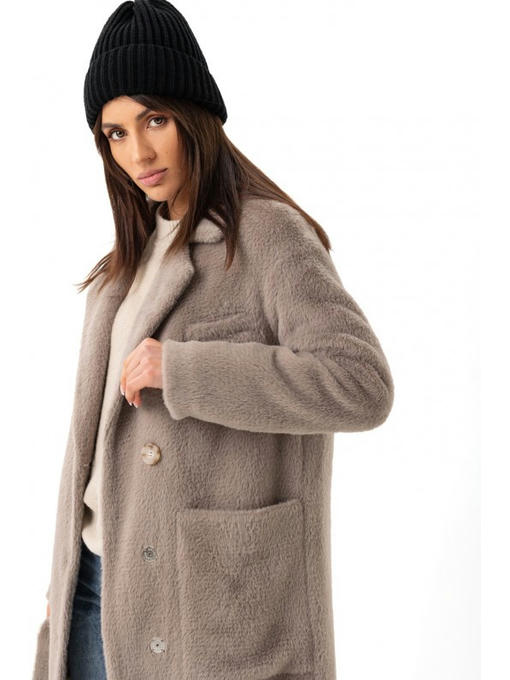 Утепленное пальто однотонное капучино — изображение 3