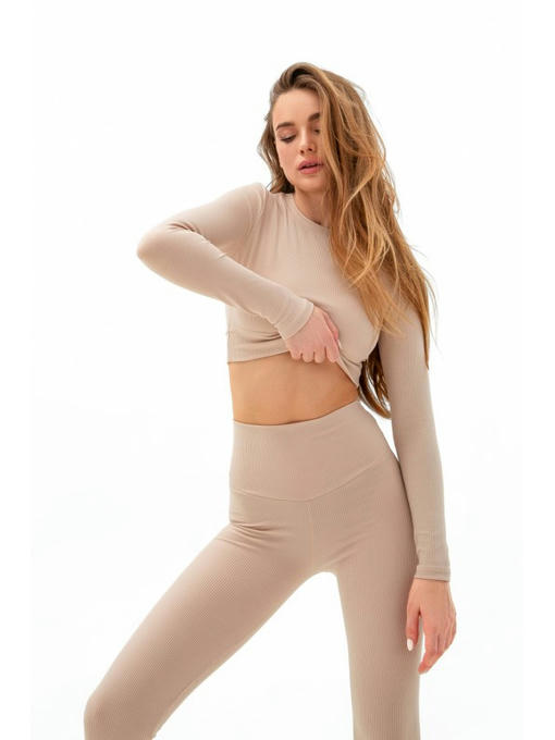 Лонгслив в рубчик бежевый — изображение 7