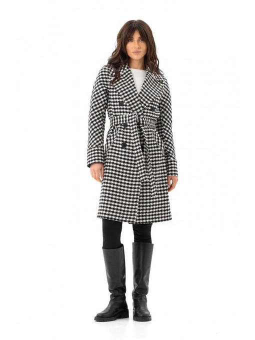 Двубортное шерстяное пальто черно-белое звезды — изображение 5