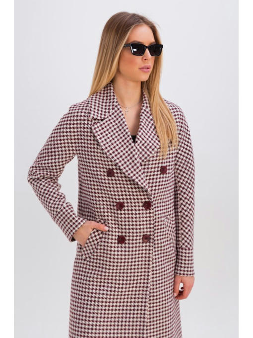 Двубортное шерстяное пальто бордовое — изображение 3