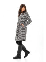 Утепленное двубортное пальто черно-белое