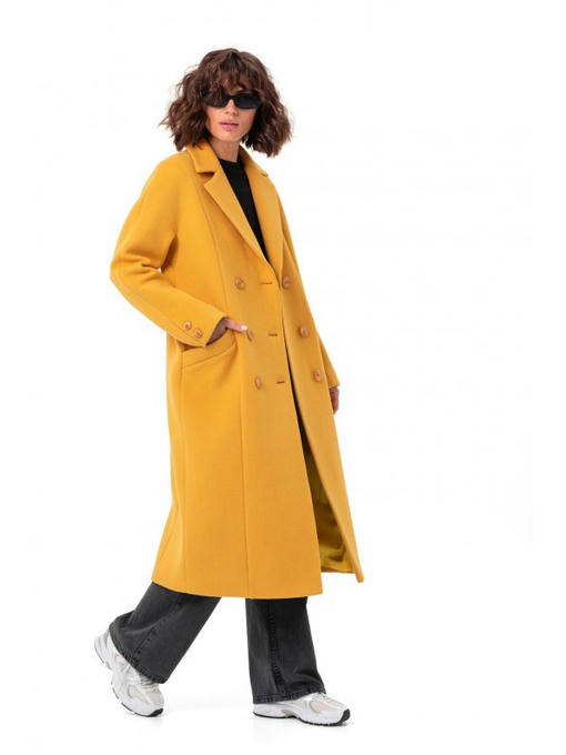 Пальто из шерстяной ткани желтое — изображение 4