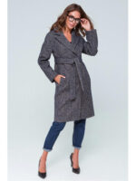 Пальто осеннее из твида сине-бежевое