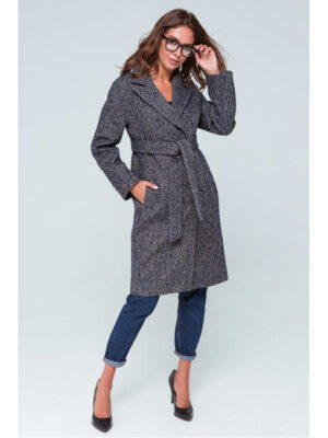 Пальто осеннее из твида сине-бежевое
