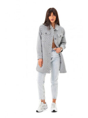 Удлиненное пальто-рубашка голубое