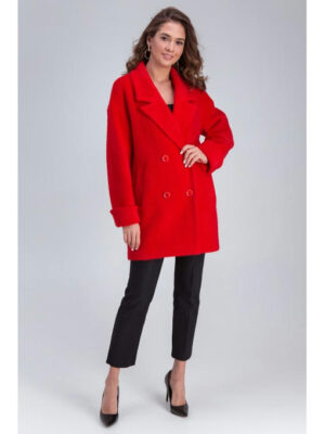 Двубортное пальто красное